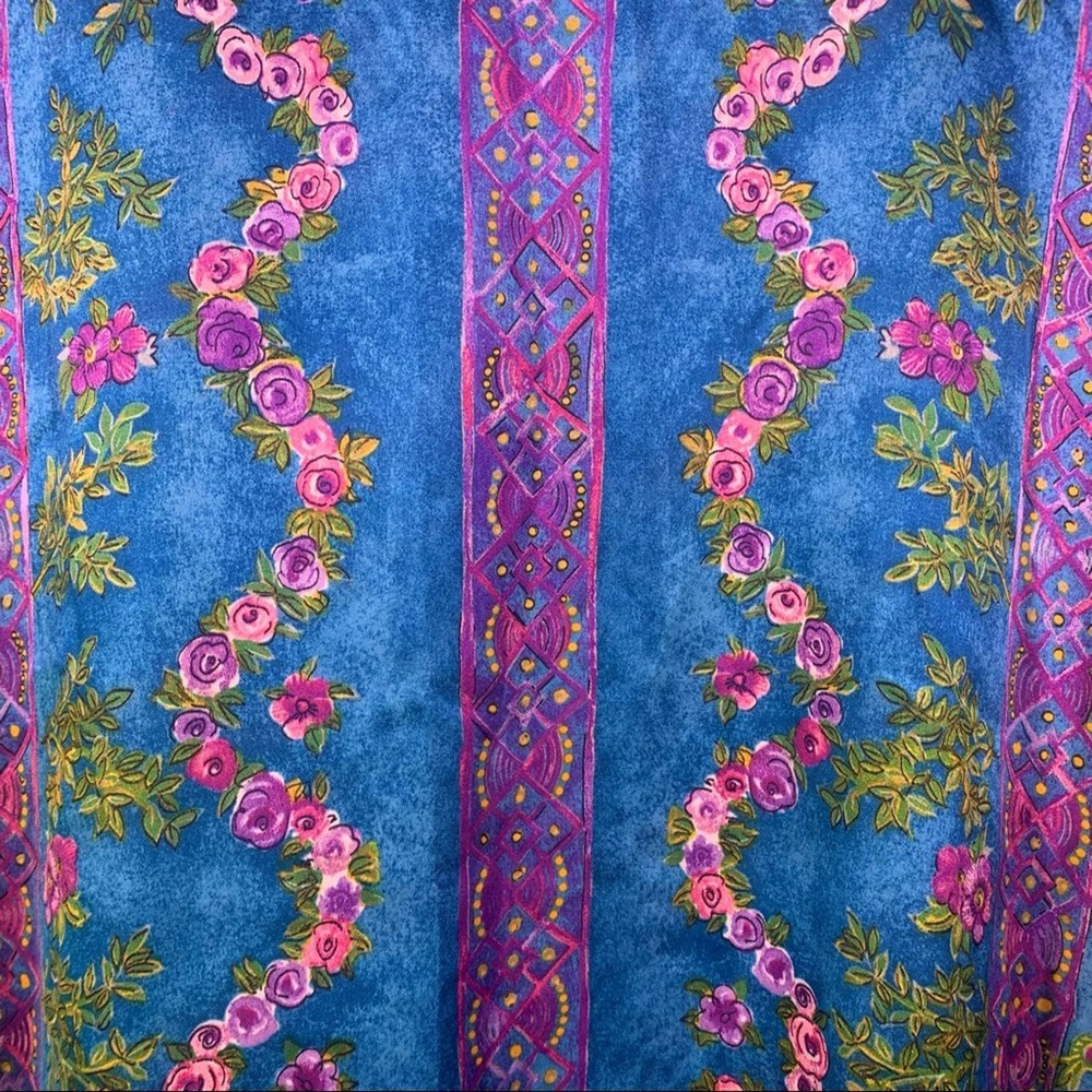 WINLAR Vintage Blue Laurel Roses Satin Long Caftan Lounge Dress - Picture 5 of 8